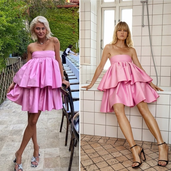 ROTATE by BIRGER CHRISTENSEN Carmina Tiered Ruffle Dress in Prism Pink Size 6 - Picture 3 of 16